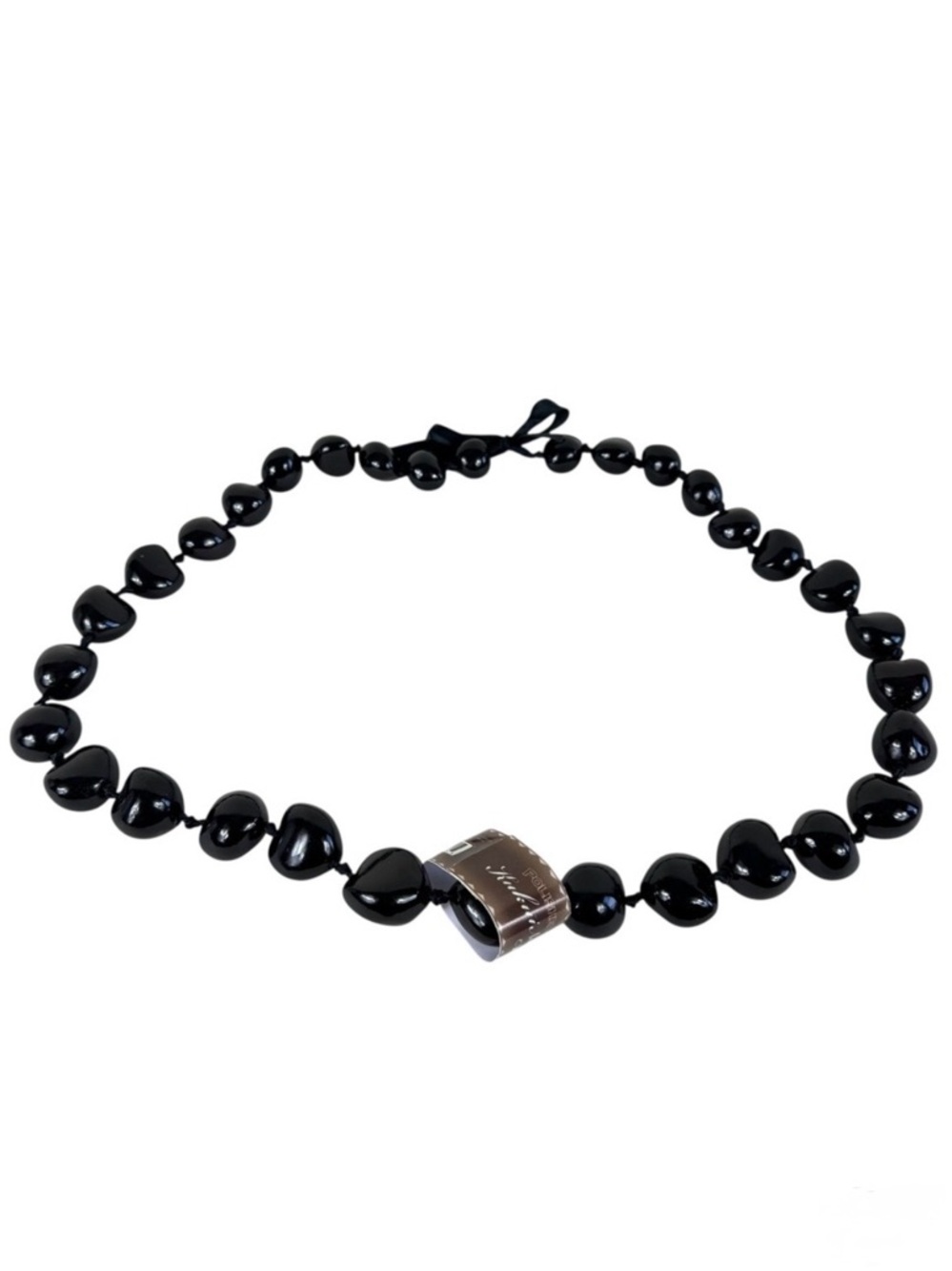 KC Hawaii NWT Polished Kukui Nut Necklace Black Ribbon‎ Tie